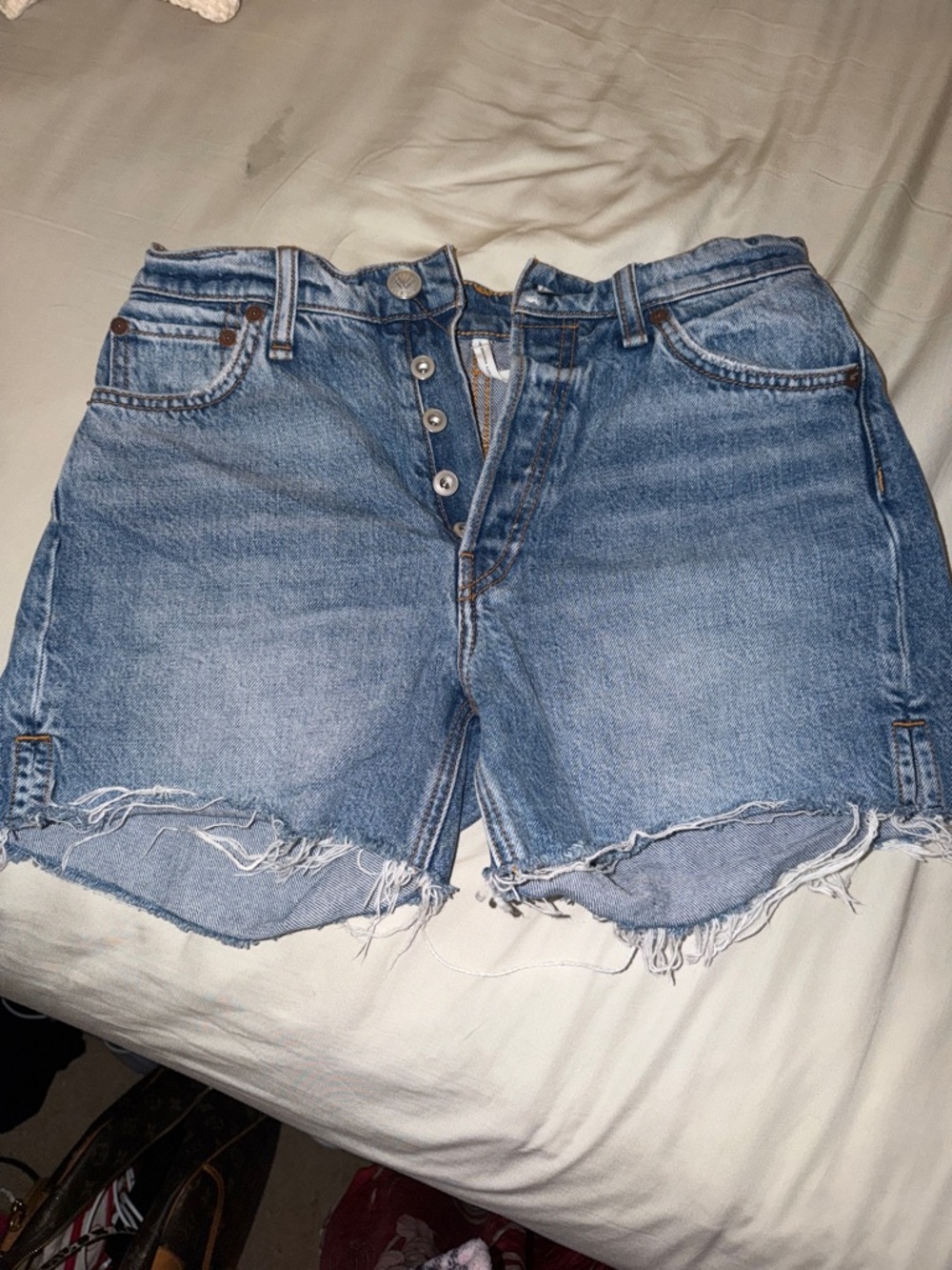 rag & bone Light Blue High-Rise Button-Fly Denim Shorts